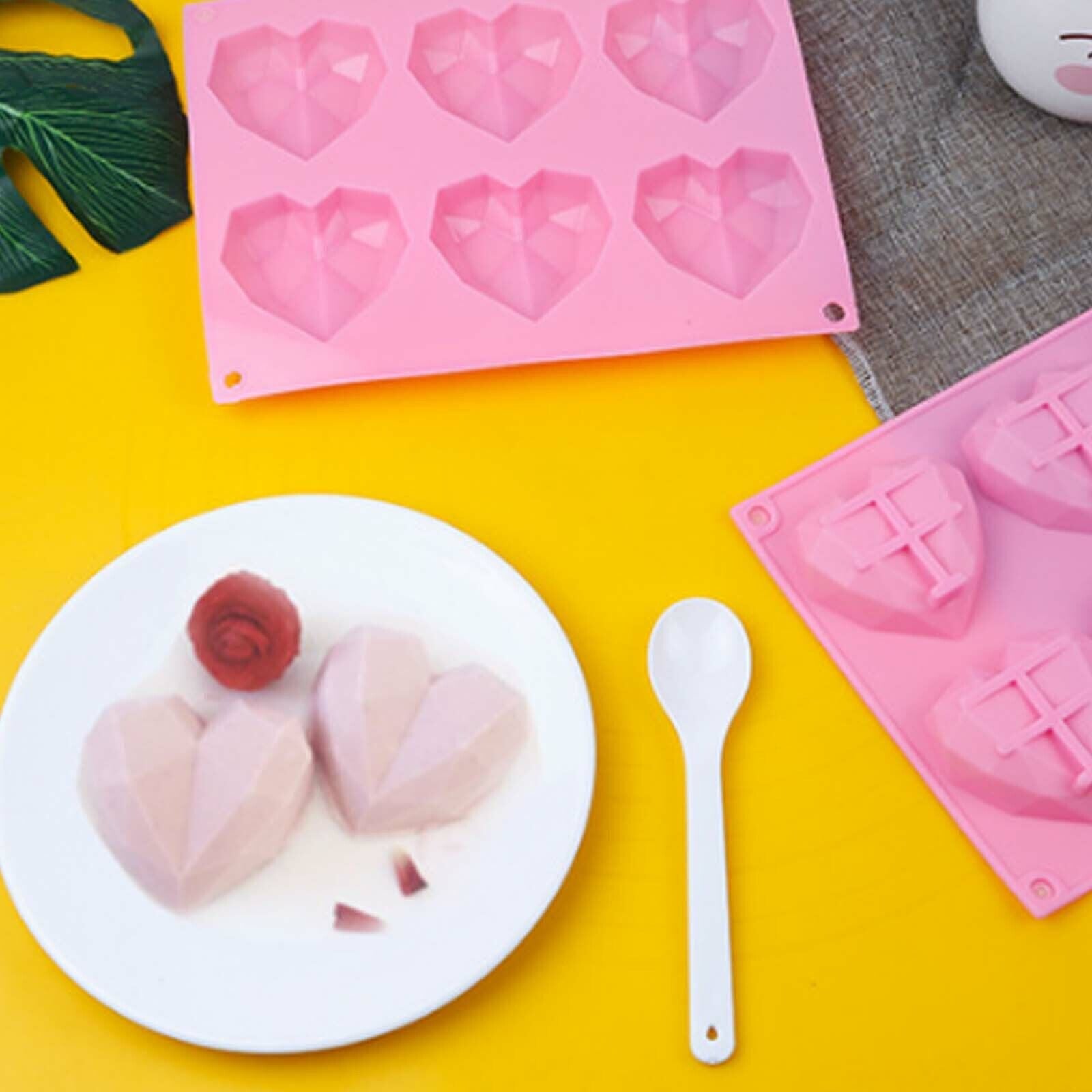 2PCS DIY 3D Fondant Mold Silicone Heart Shape Candy Cake Chocolate Mould Sugar Craft 3