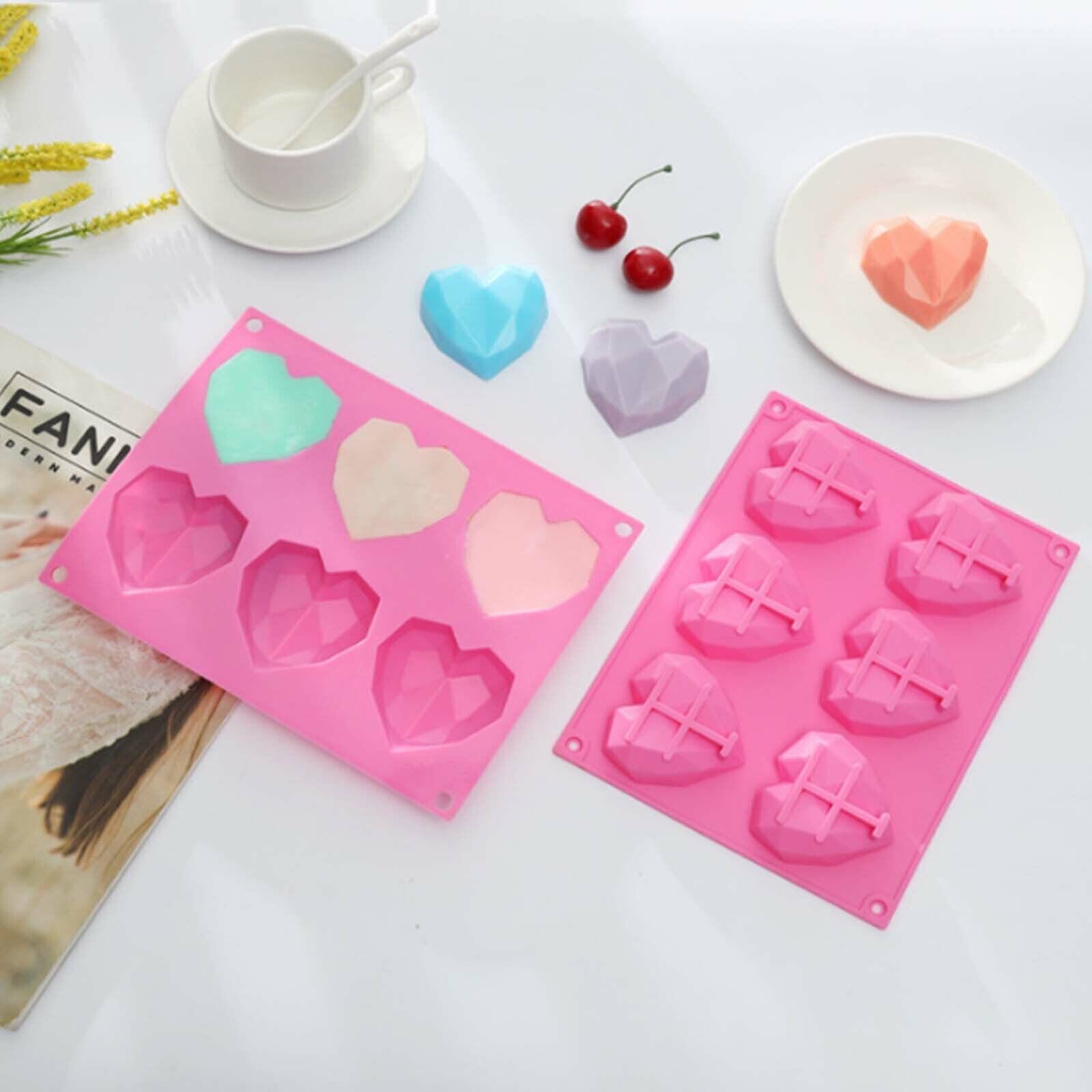 2PCS DIY 3D Fondant Mold Silicone Heart Shape Candy Cake Chocolate Mould Sugar Craft 4