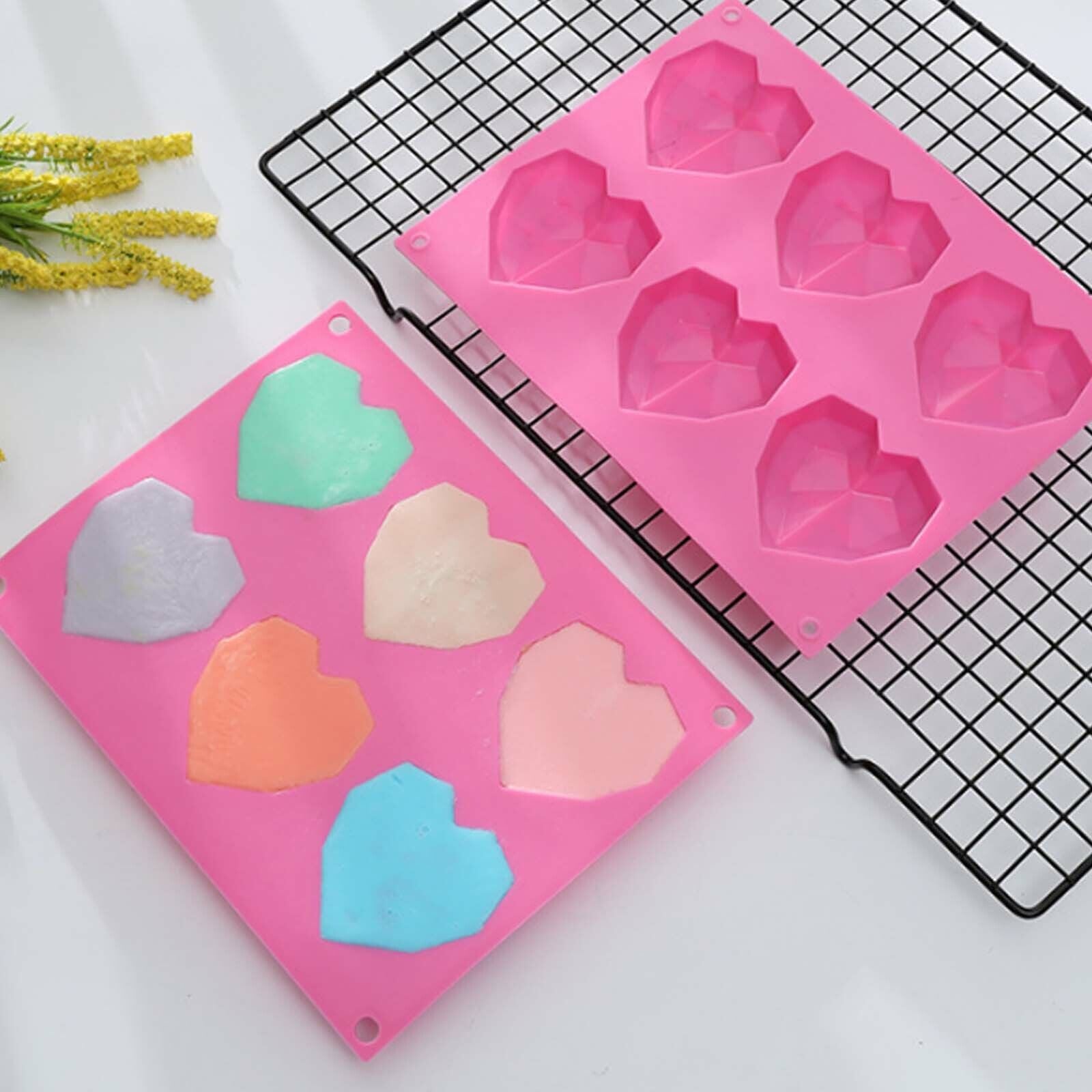 2PCS DIY 3D Fondant Mold Silicone Heart Shape Candy Cake Chocolate Mould Sugar Craft 5
