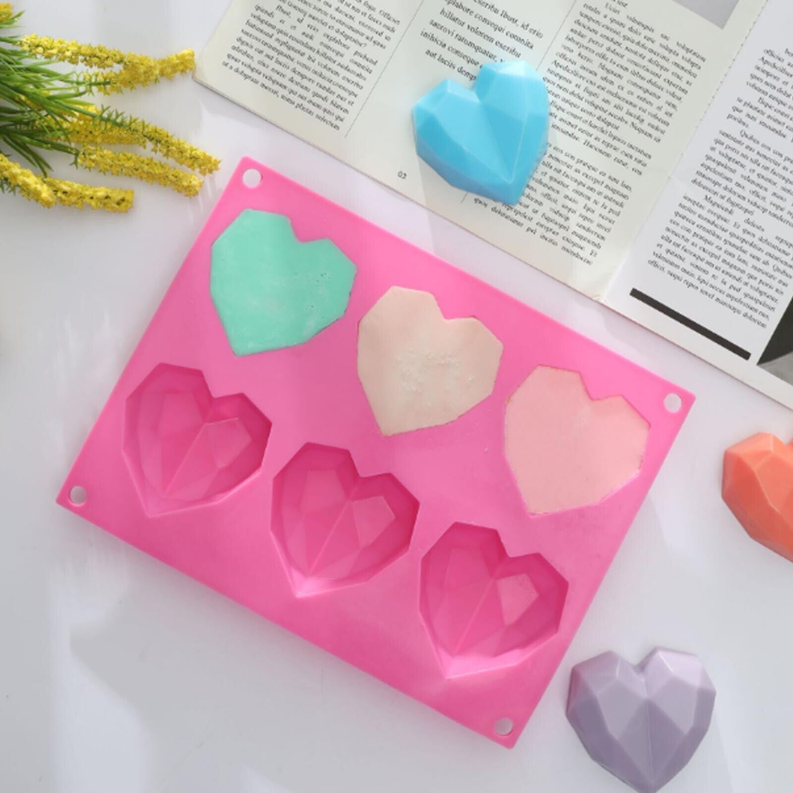 2PCS DIY 3D Fondant Mold Silicone Heart Shape Candy Cake Chocolate Mould Sugar Craft 6