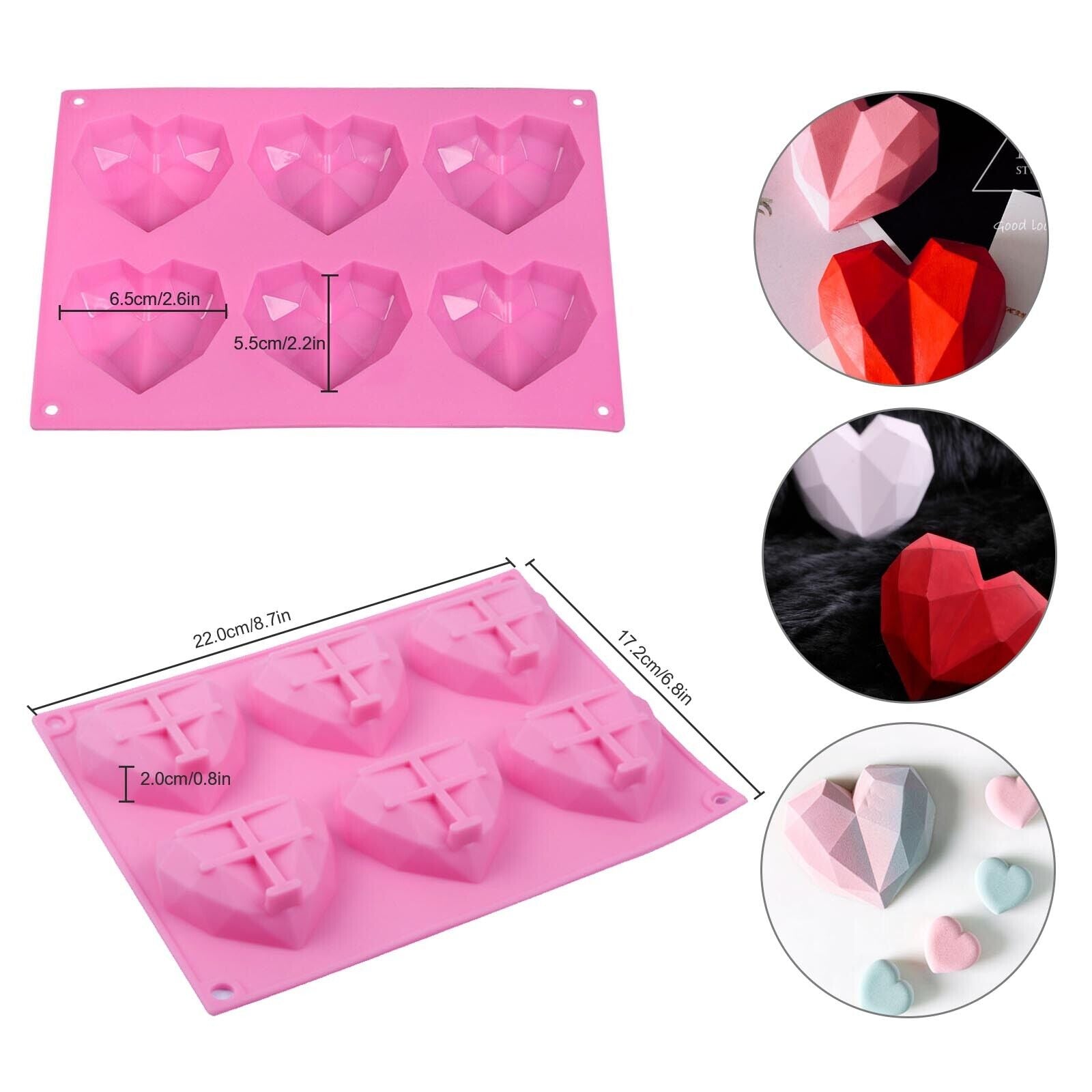 2PCS DIY 3D Fondant Mold Silicone Heart Shape Candy Cake Chocolate Mould Sugar Craft 9