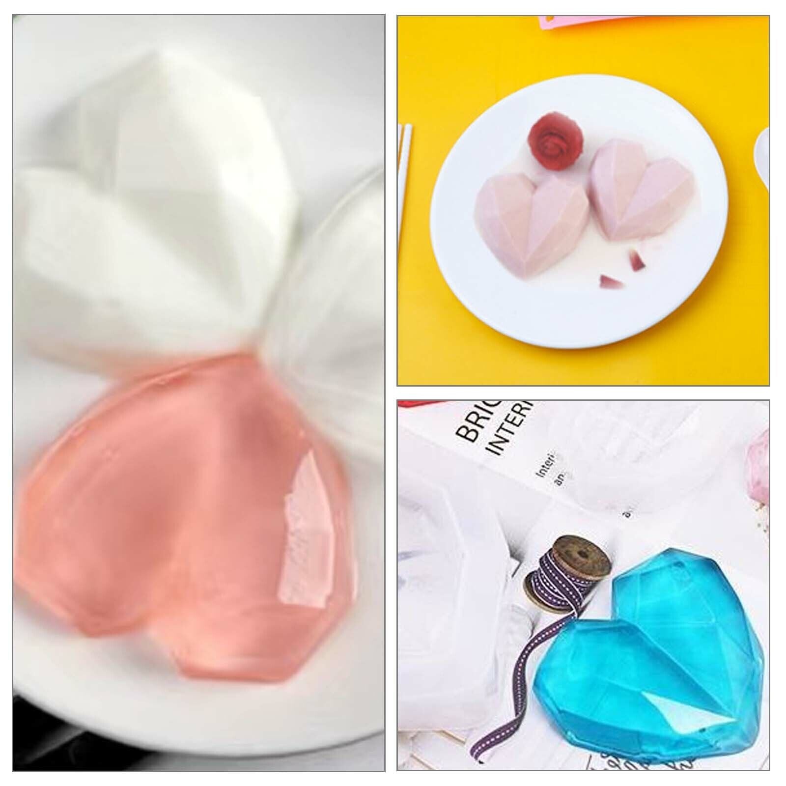 2PCS DIY 3D Fondant Mold Silicone Heart Shape Candy Cake Chocolate Mould Sugar Craft 10