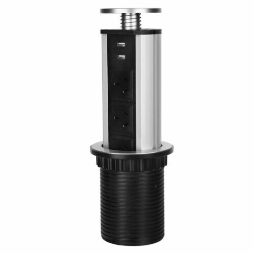 Pop Up Power Point 3 Socket Plug + 2 USB Table Home Kitchen Desk Outlet 8