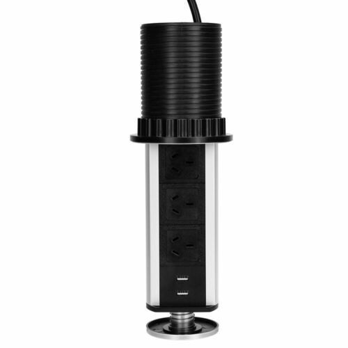 Pop Up Power Point 3 Socket Plug + 2 USB Table Home Kitchen Desk Outlet 9