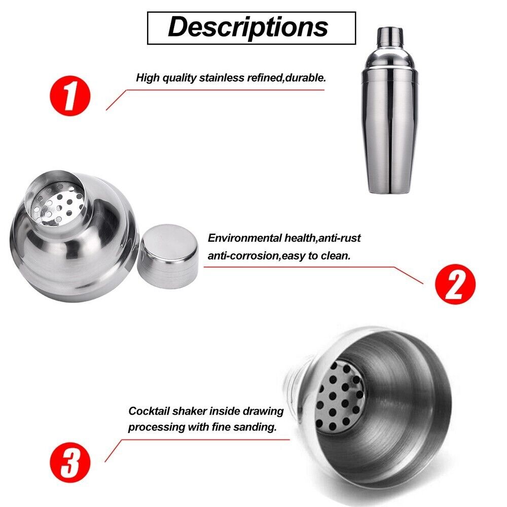 Boston Cocktail Shaker Set Maker Mixer Martini Spirit Bar Strainer Bartender Kit 6