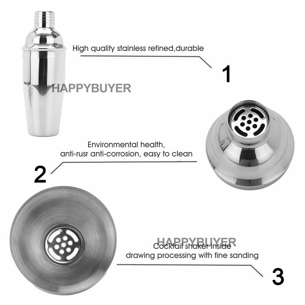 20Pcs Cocktail Shaker Set 750ml Martini Strainer Bartender Kit Bar Spirits Maker 6
