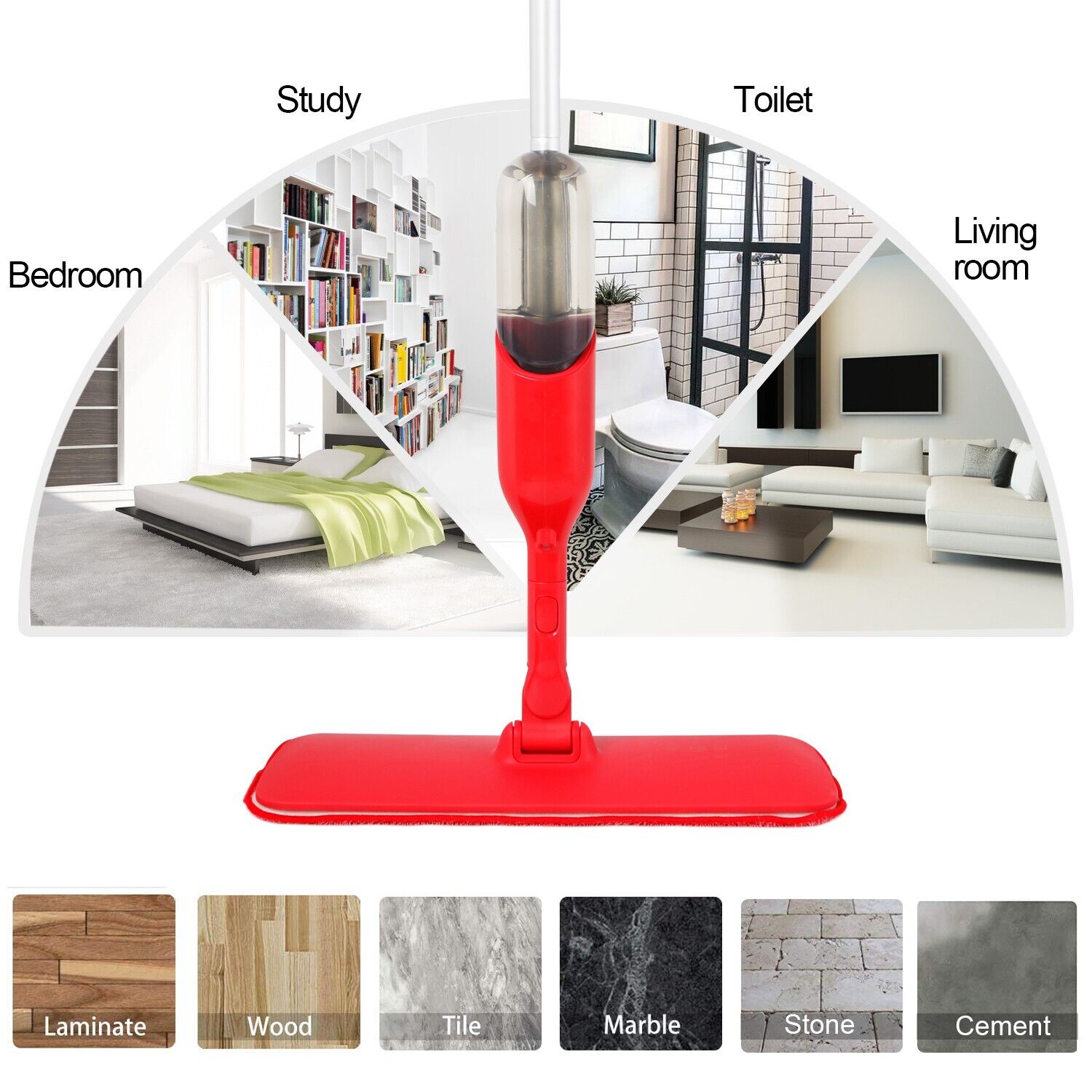 Spray Flat Mop Microfiber Pads Floor/Tile Kitchen Bathroom Living room Cleaning 6