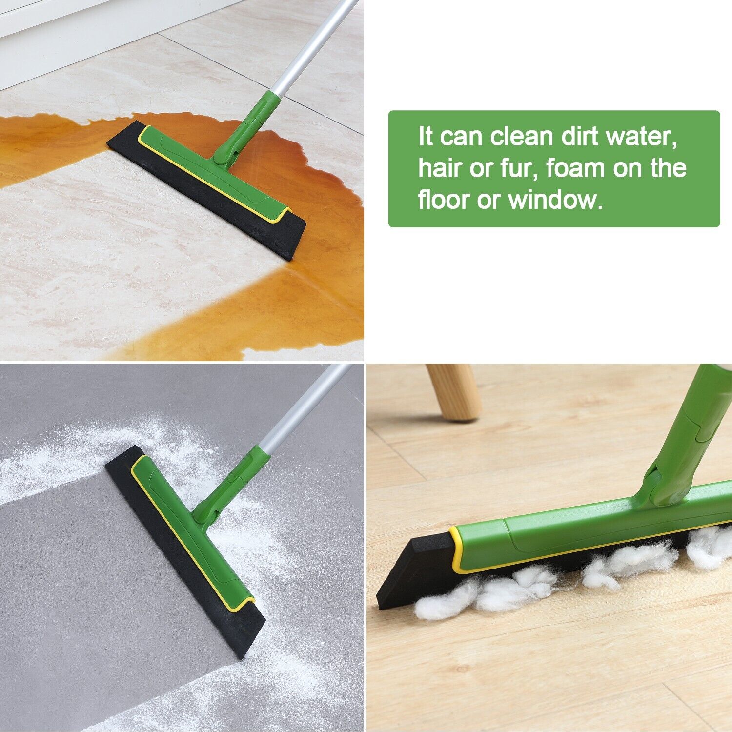 Green Floor Squeegee WiperBroom Floor Tile Cleaning Household Extendable Handle 8