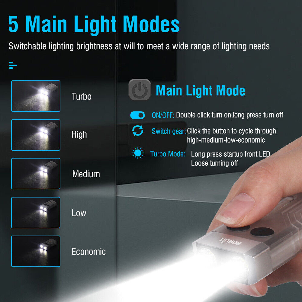 V10 LED Keychain EDC Flashlight USB Rechargeable Magnetic Torch Work Lamp 10