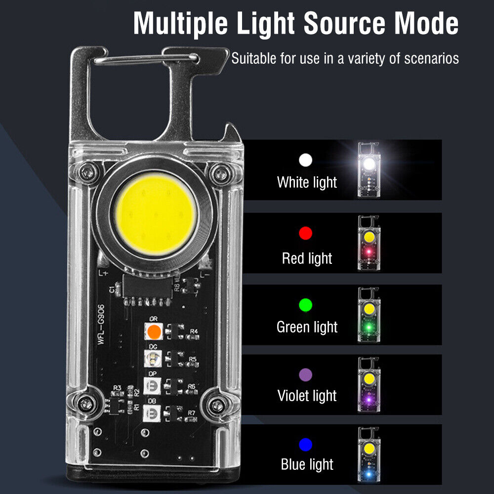 Mini Flashlight Keychain USB Rechargeable Cob Waterproof Portable Led Work Light 6