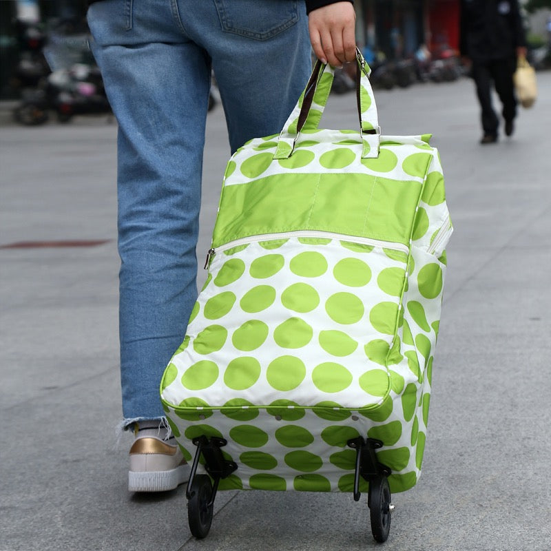 Shopping Trolley Cart Bag Foldable Wheels Carts Bags Market Luggage Basket green circle 4