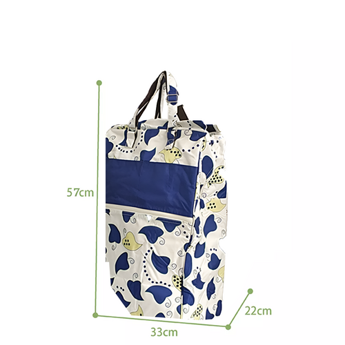 Shopping Trolley Cart Bag Foldable Wheels Carts Bags Market Luggage Basket blue leaves 4