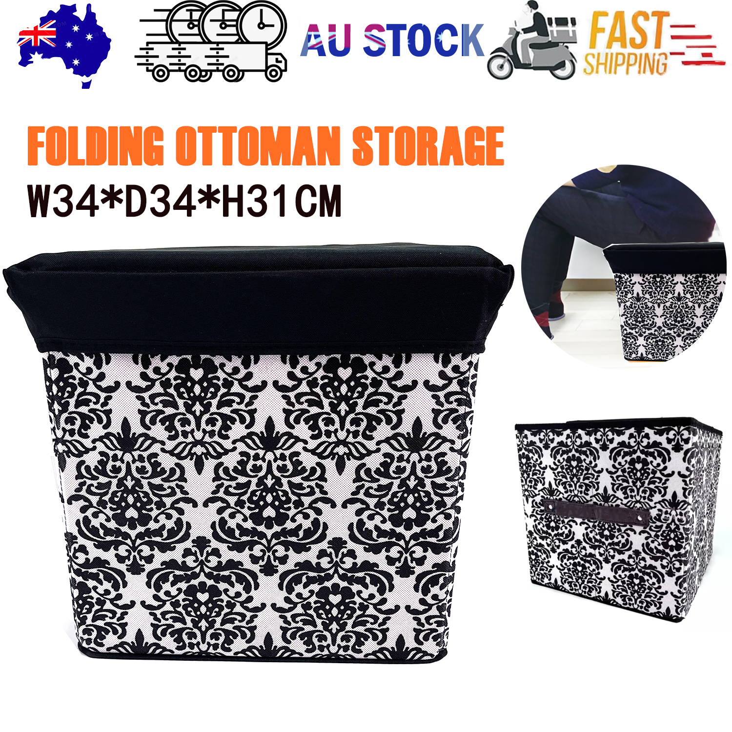 Folding Ottoman Storage Stool Cube Footstool Stool Blanket Box With Cover AU