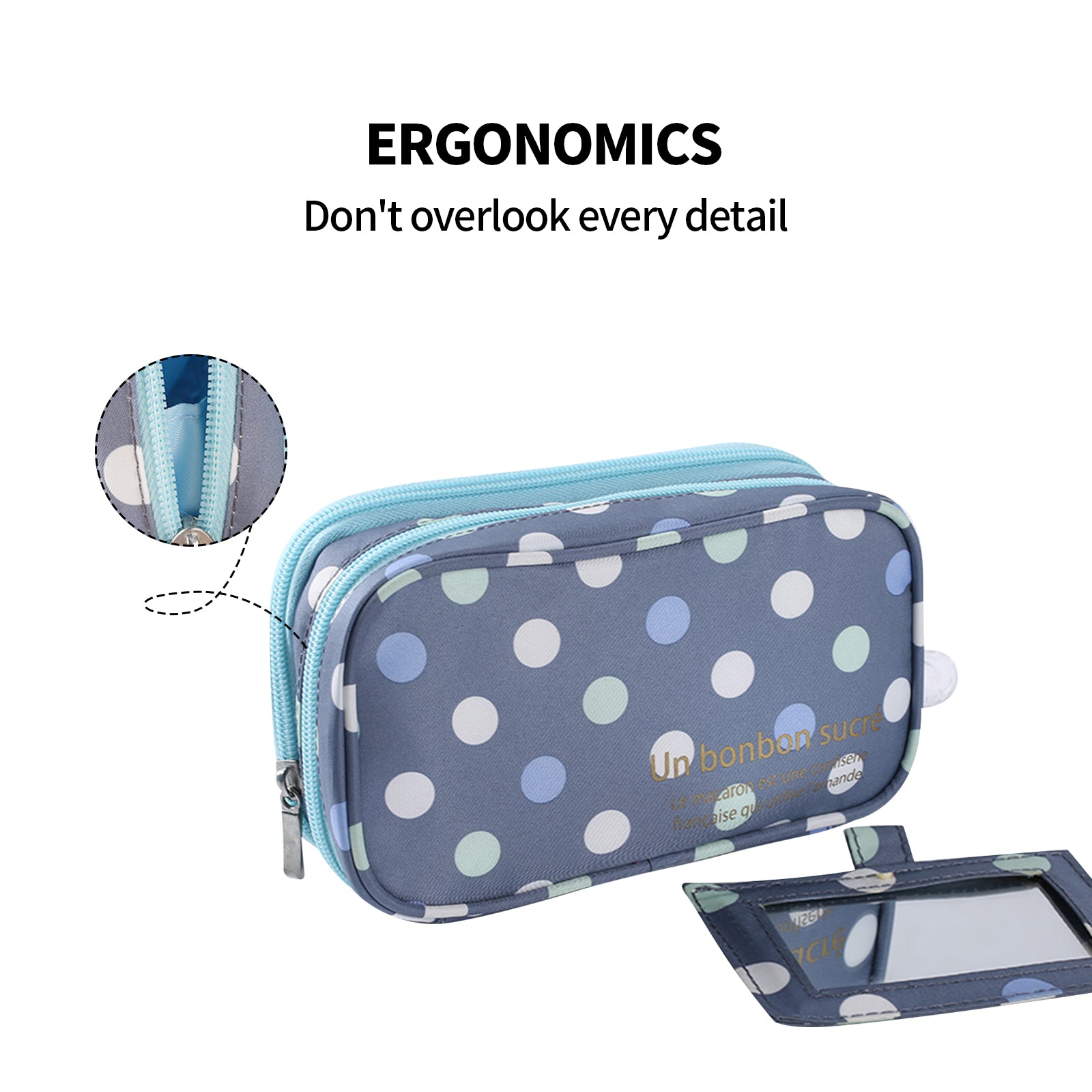 2 Layer Makeup Bag w/ Mirror Travel Cosmetic Bag Organizer Brush Slots Portable 3