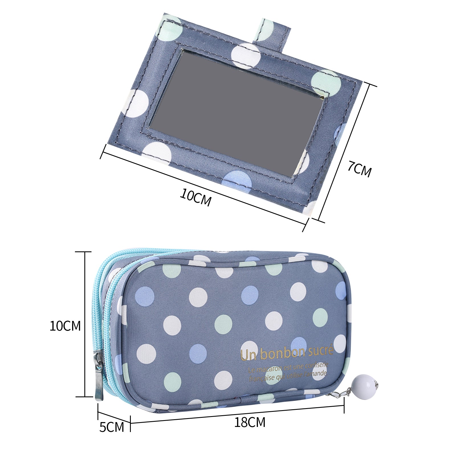 2 Layer Makeup Bag w/ Mirror Travel Cosmetic Bag Organizer Brush Slots Portable 5