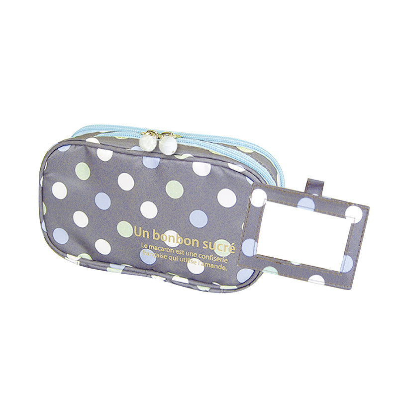 2 Layer Makeup Bag w/ Mirror Travel Cosmetic Bag Organizer Brush Slots Portable 6