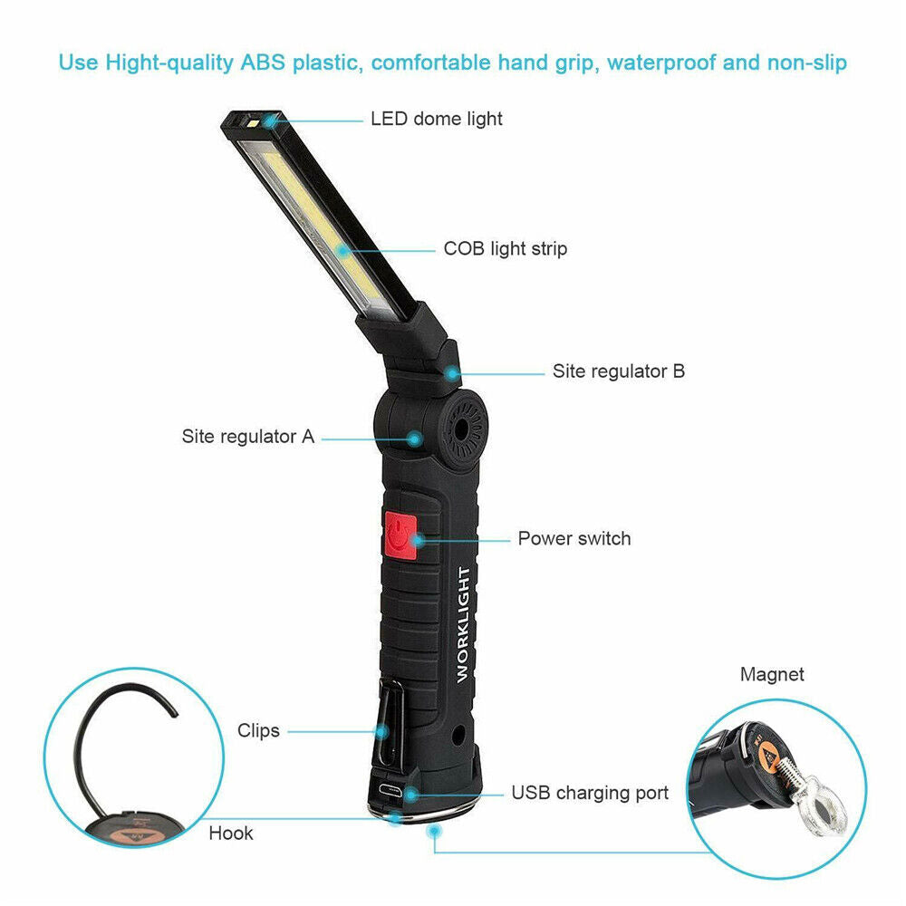 Portable COB LED Work Light Car Garage Mechanic USB Rechargeable Torch Lamp AU 4