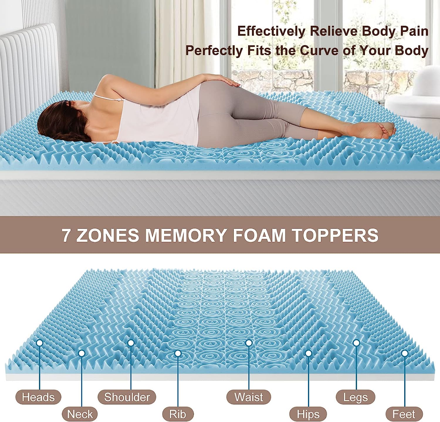 7 Zone Memory Foam Topper Mattress Toppers Cool Gel Pad Mat Medium Firm 8cm Thick 137cm x 190cm 6