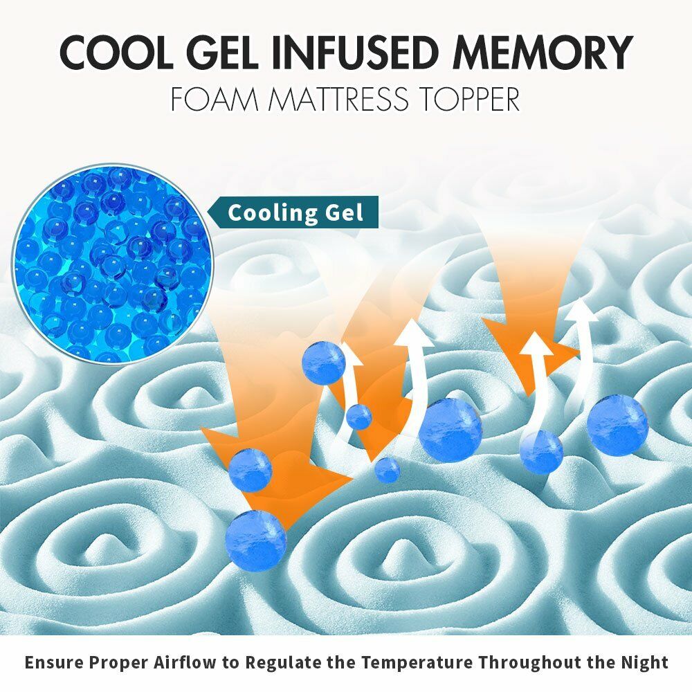 7 Zone Memory Foam Topper Mattress Toppers Cool Gel Pad Mat Medium Firm 8cm Thick 153cm x 203cm 3