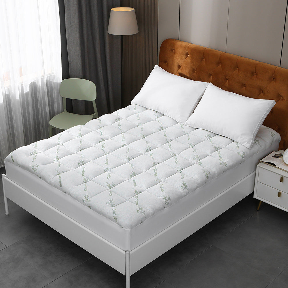 Bamboo Pillowtop Mattress Topper Luxury Bedding Mat Pad Protector Cover King 183 x 203 cm 3