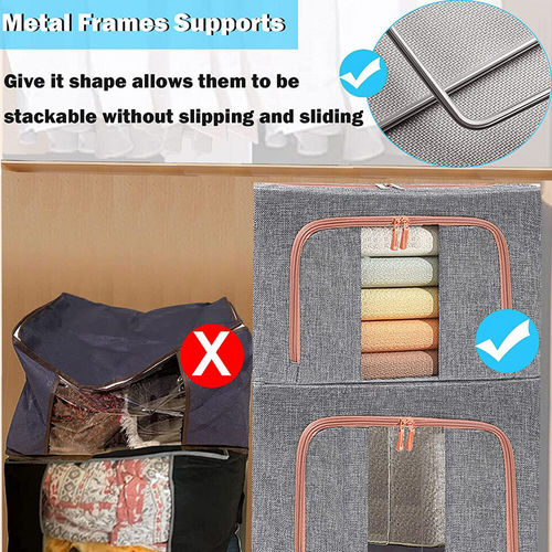 Foldable Storage Box Crushed Steel Frame Clothes Quilt Toys Organizer 24L 4