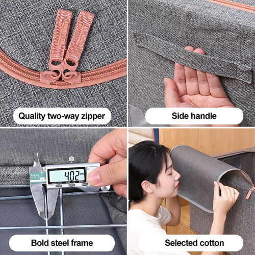 Foldable Storage Box Crushed Steel Frame Clothes Quilt Toys Organizer 24L 5