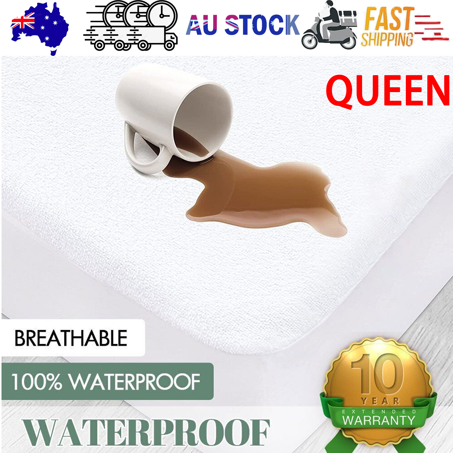 100% Terry Cotton Fitted Mattress Protector Waterproof Queen