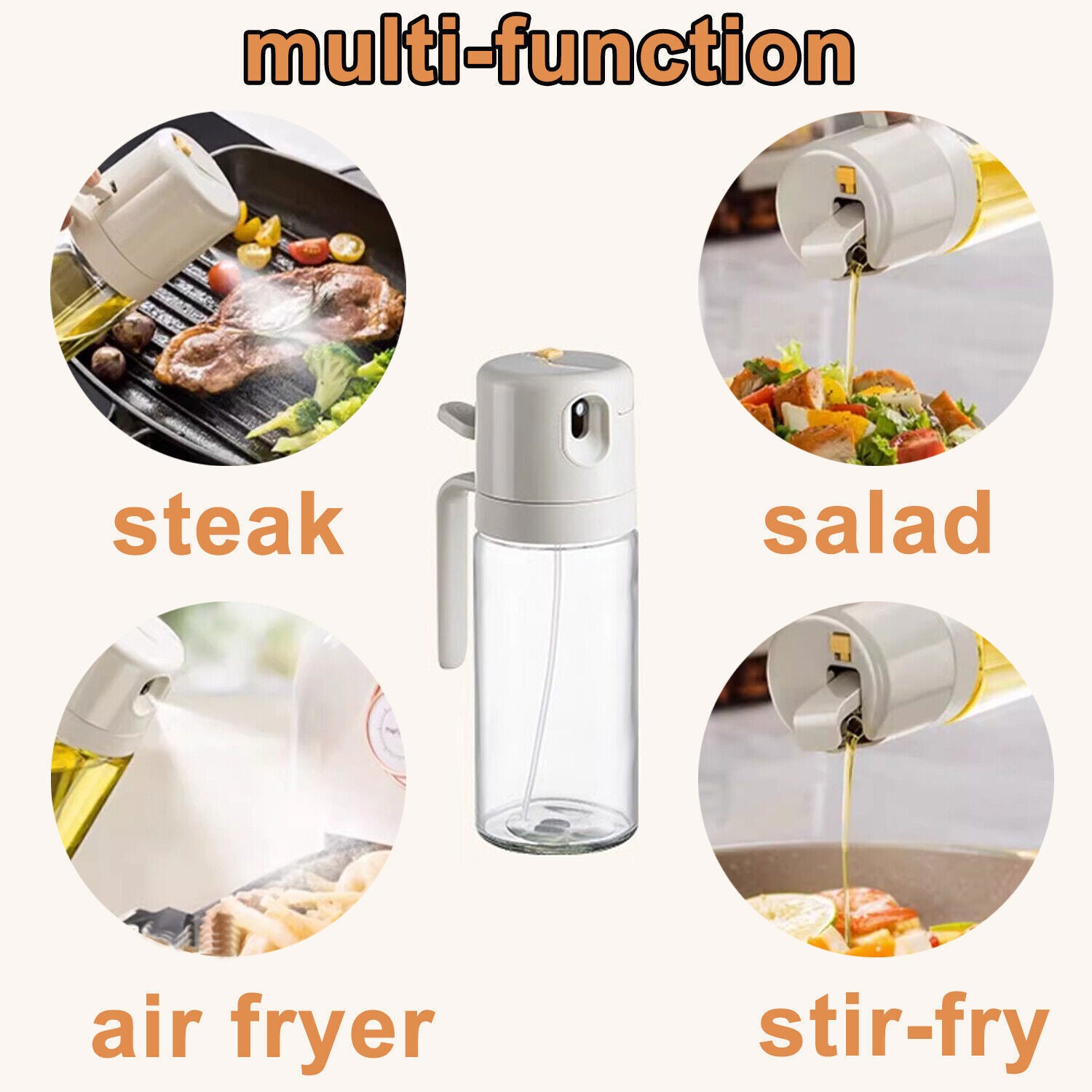 2 in 1 Oil Sprayer Dispenser Spray Bottle Cooking Baking BBQ Kitchen Tools 550ML 4