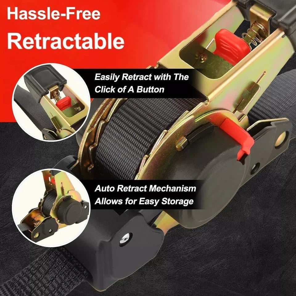 Quick Release Automatic Heavy Duty Retractable Ratchet Tie Down Strap black 25mm*3m 3