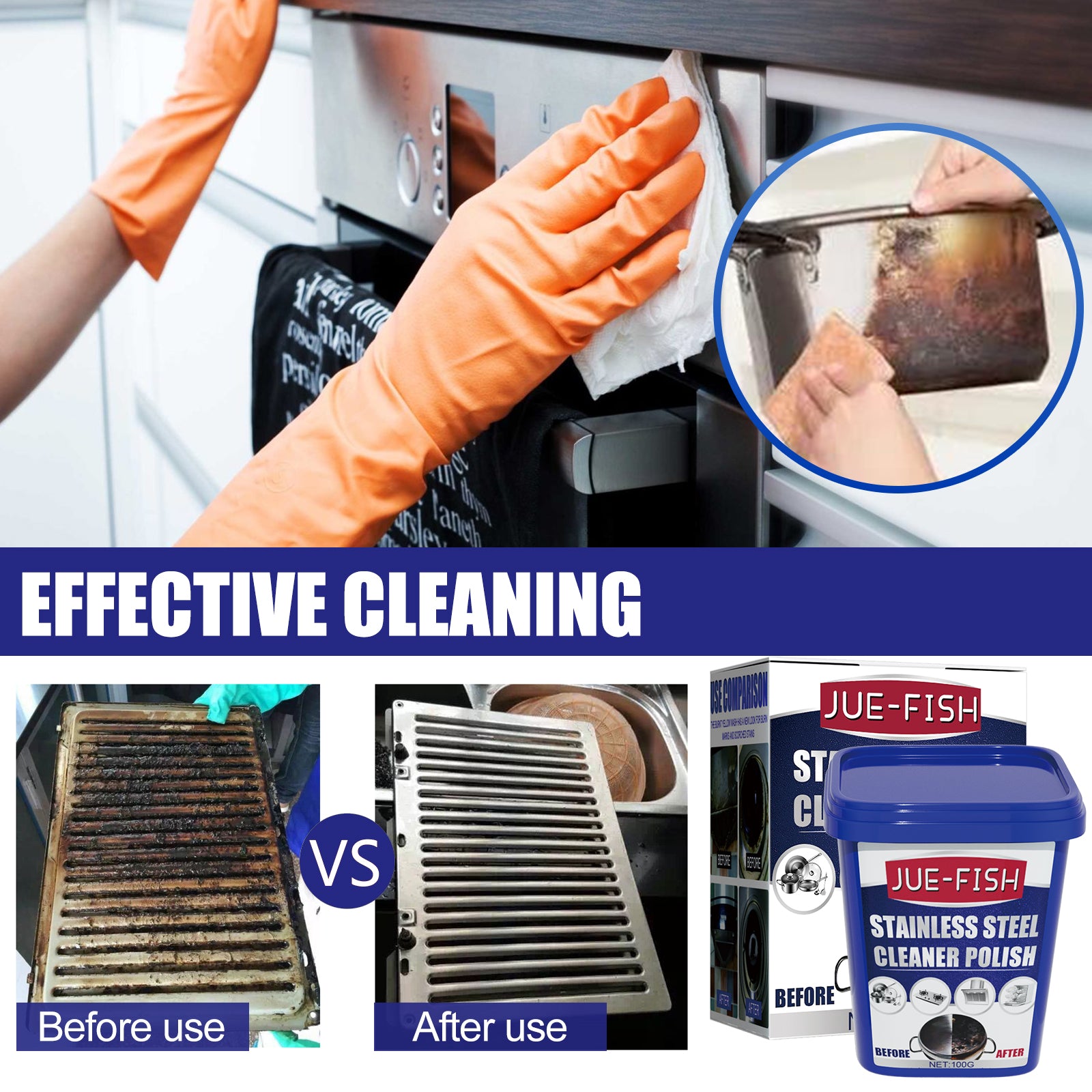 Jue-Fish Stainless Steel Cleaning Cream, Kitchen Decontaminant Pot Rust, Pot Bottom, Stove Top Black Scale Cleaning Cream 5