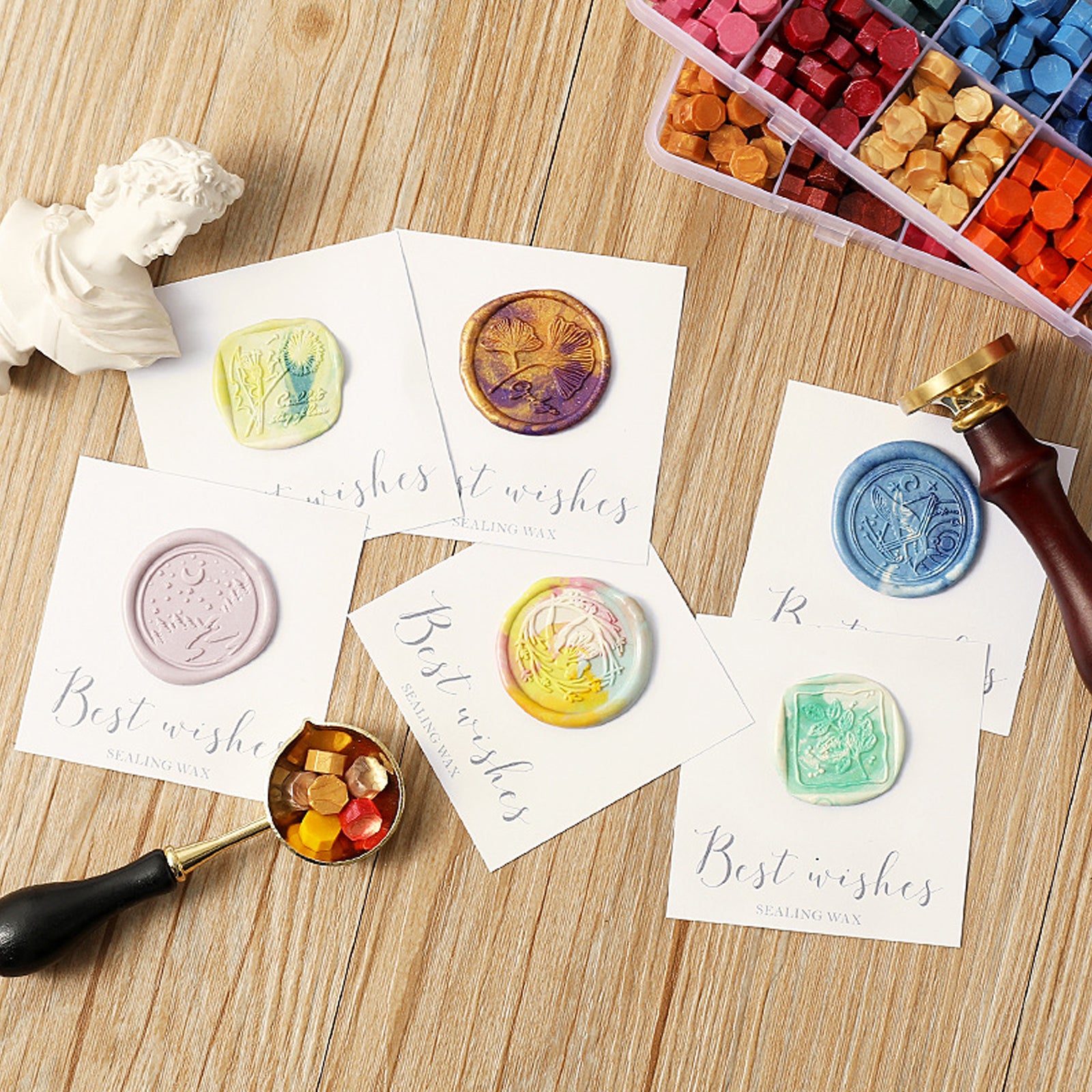 Vintage DIY Octagonal Sealing Wax Tablet Seal Stamp Wax Beads Wedding Invitation bluegreen 7
