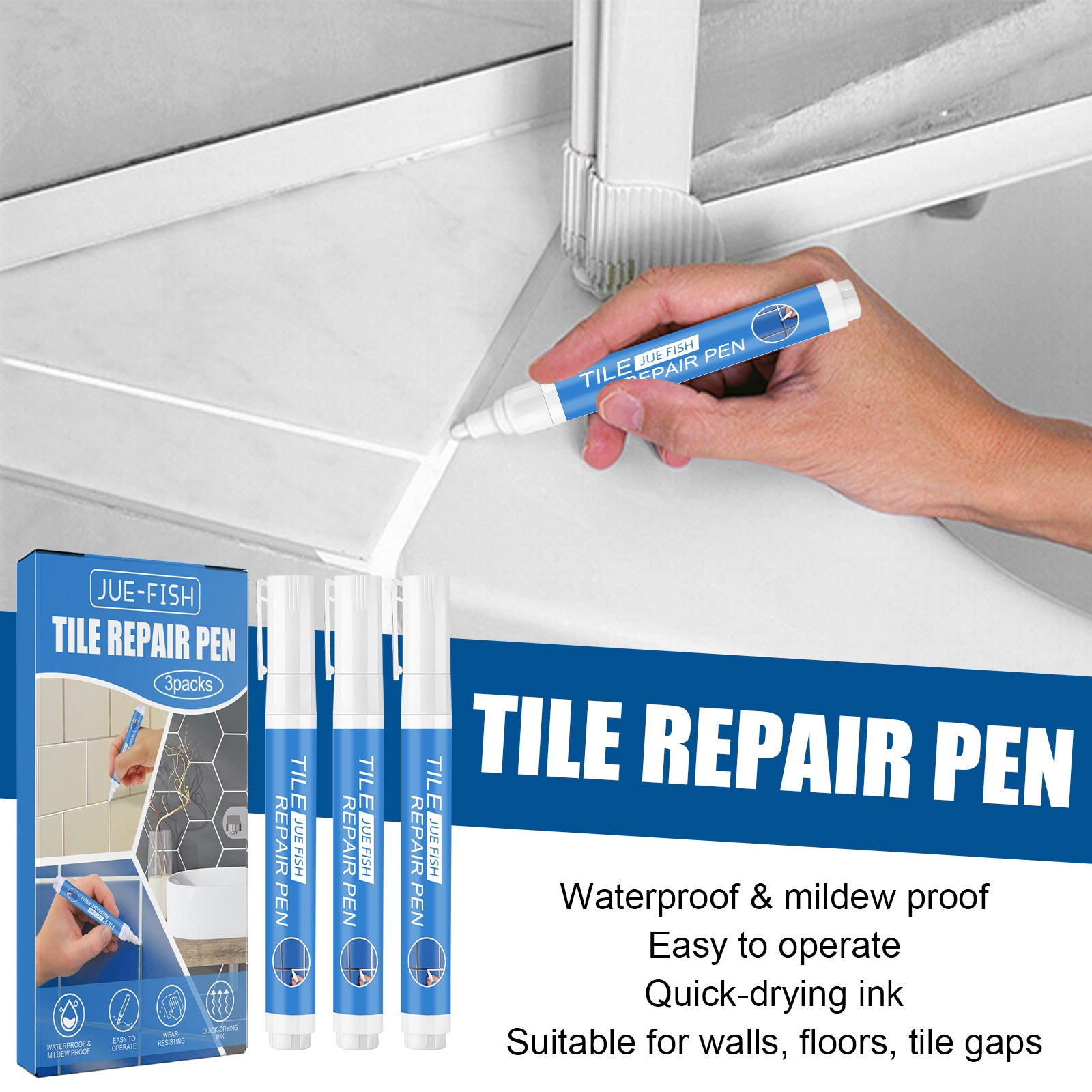 Jue Fish Tile Repair Pen Waterproof Mildew Resistant Tile Repair Pen For Bathroom Floor Crevices 3