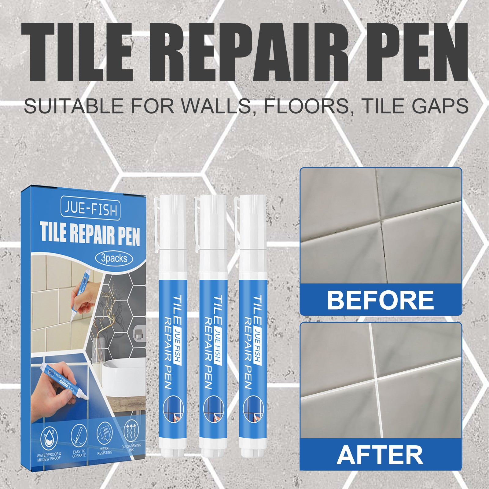 Jue Fish Tile Repair Pen Waterproof Mildew Resistant Tile Repair Pen For Bathroom Floor Crevices 6