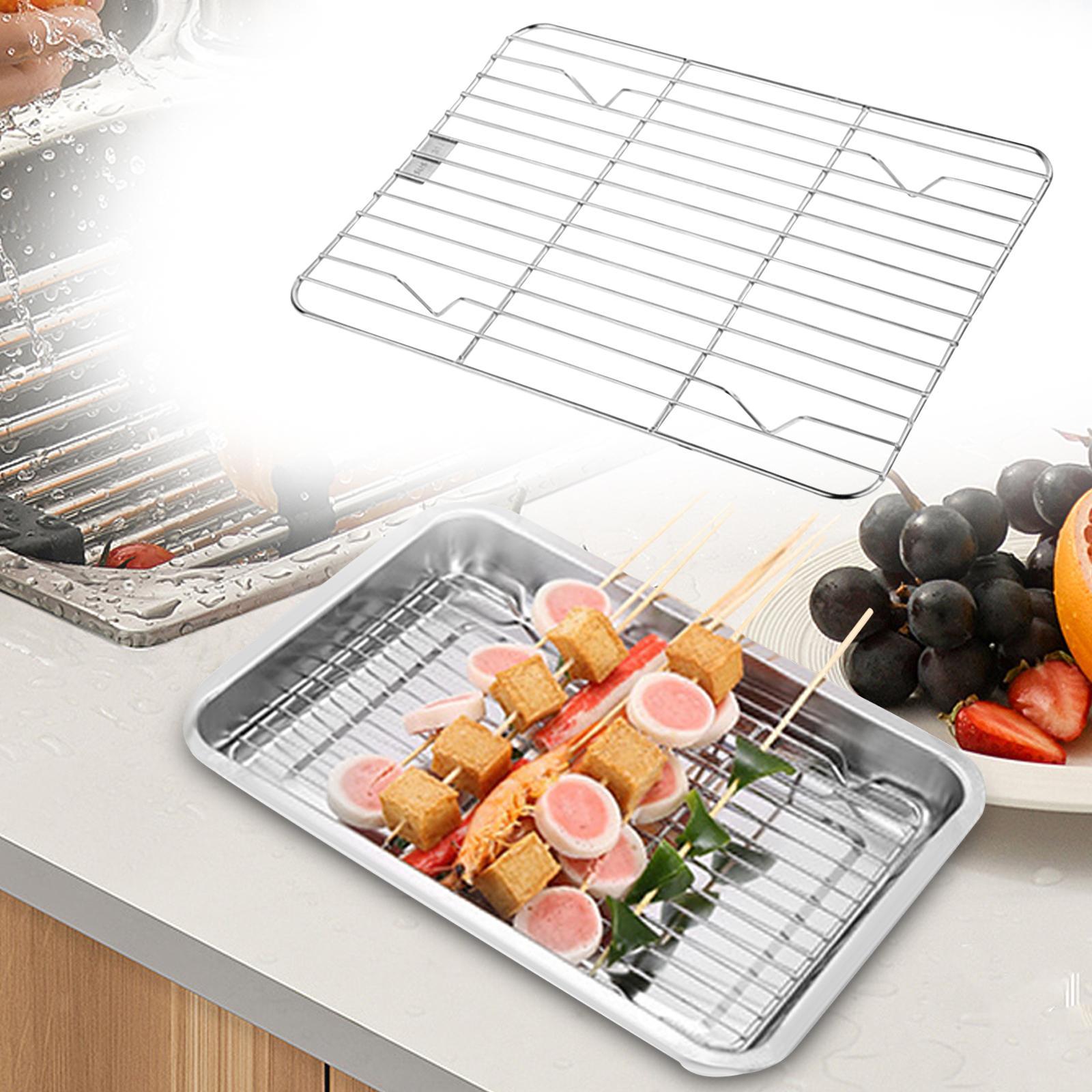 1pc Stainless Steel Baking Pan Toaster Oven Pans Grid Baking Dish BBQ Cookie Cake, 30*24cm 3