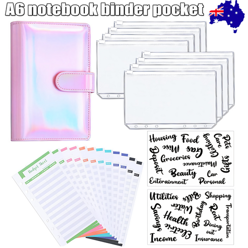 A6 PU Leather Notebook Binder Budget Planner Organizer Cover Cash Pockets Sheets 1