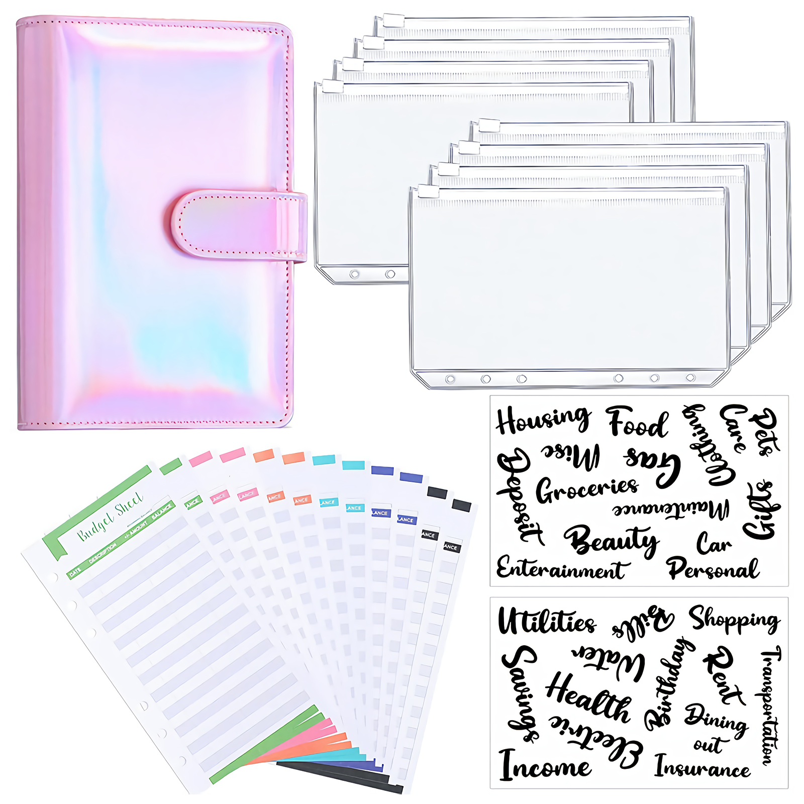 A6 PU Leather Notebook Binder Budget Planner Organizer Cover Cash Pockets Sheets 6