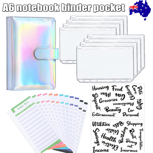 A6 PU Leather Notebook Binder Budget Planner Organizer Cover Cash Pockets Sheets 1