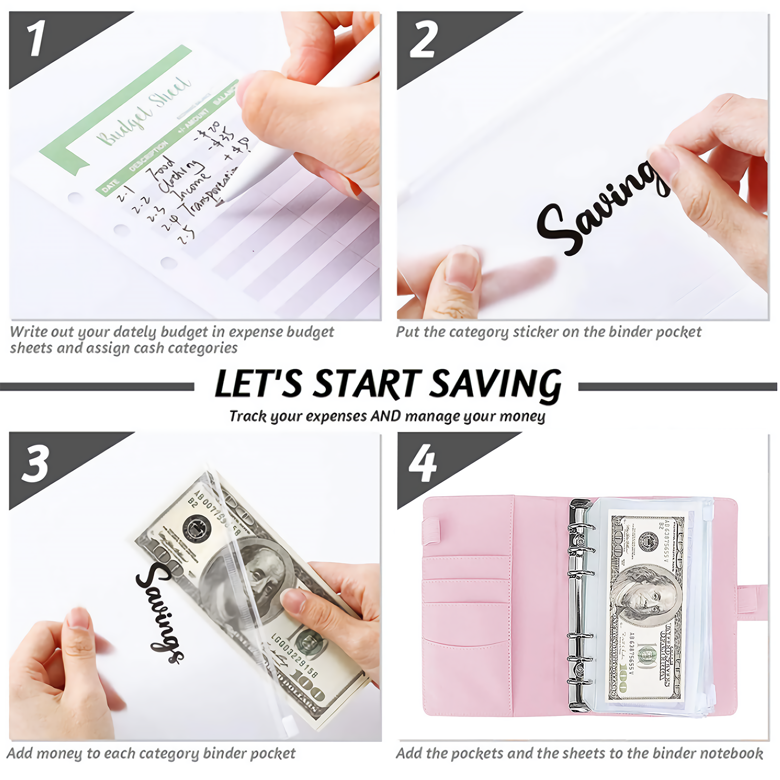 A6 PU Leather Notebook Binder Budget Planner Organizer Cover Cash Pockets Sheets 9