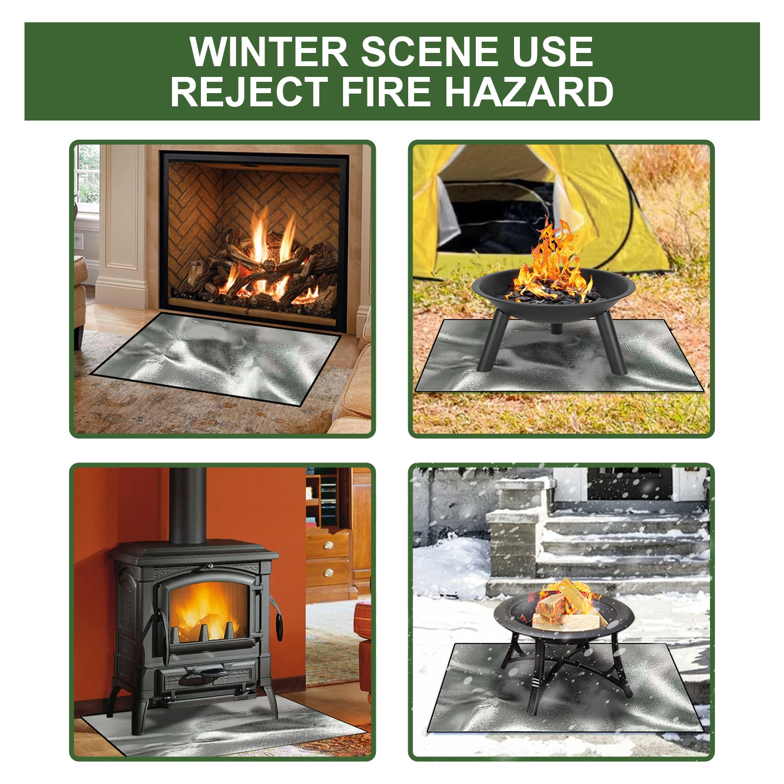 Yegbong Fireproof Mat, Outdoor Lawn Terrace Barbecue Fireproof Silver Rectangular Protective Mat 6