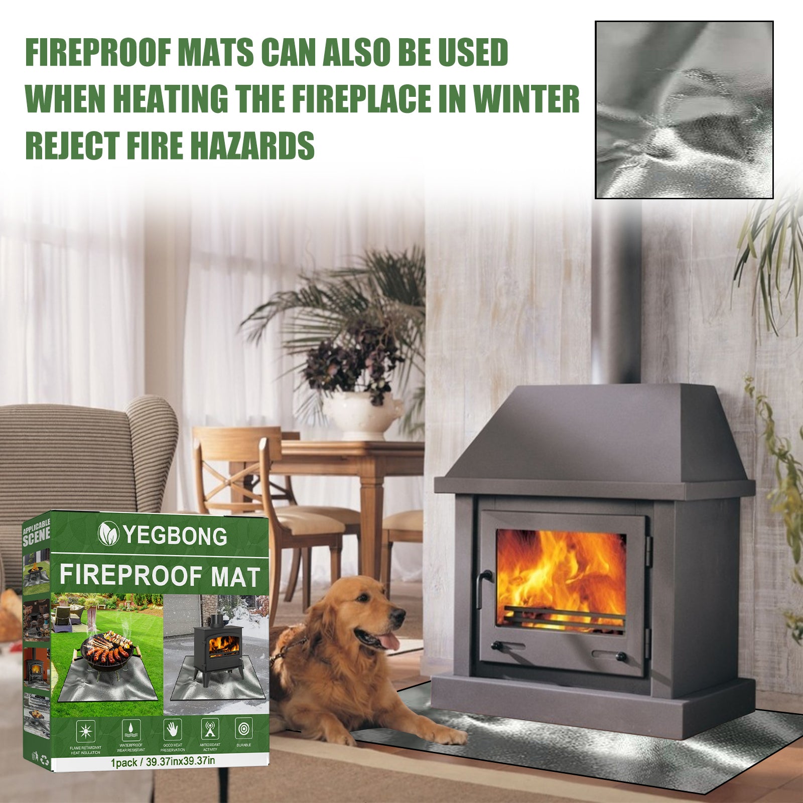 Yegbong Fireproof Mat, Outdoor Lawn Terrace Barbecue Fireproof Silver Rectangular Protective Mat 9