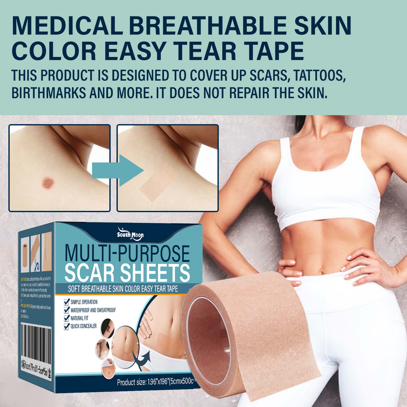 South moon Birthmark Skin Tone Concealer, Cover Body Scars Tattoo Spots Waterproof Color Masking Tape 3