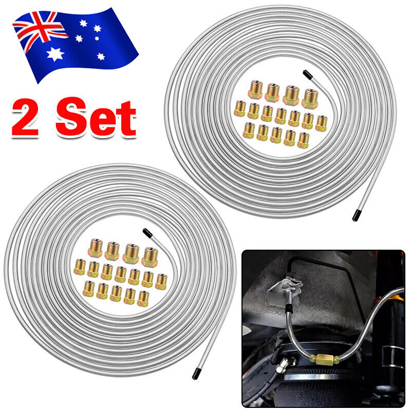 2 Packs 3/16 inch Brake Line Kit 25Ft Tube Rolls Zinc Steel with 32 Fittings NEW 8