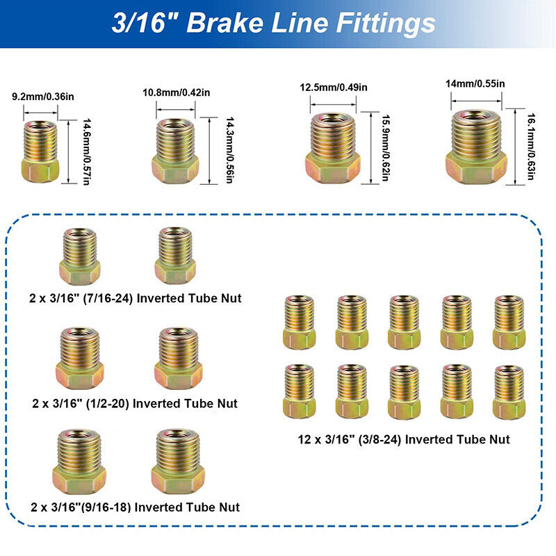 2 Packs 3/16 inch Brake Line Kit 25Ft Tube Rolls Zinc Steel with 32 Fittings NEW 9