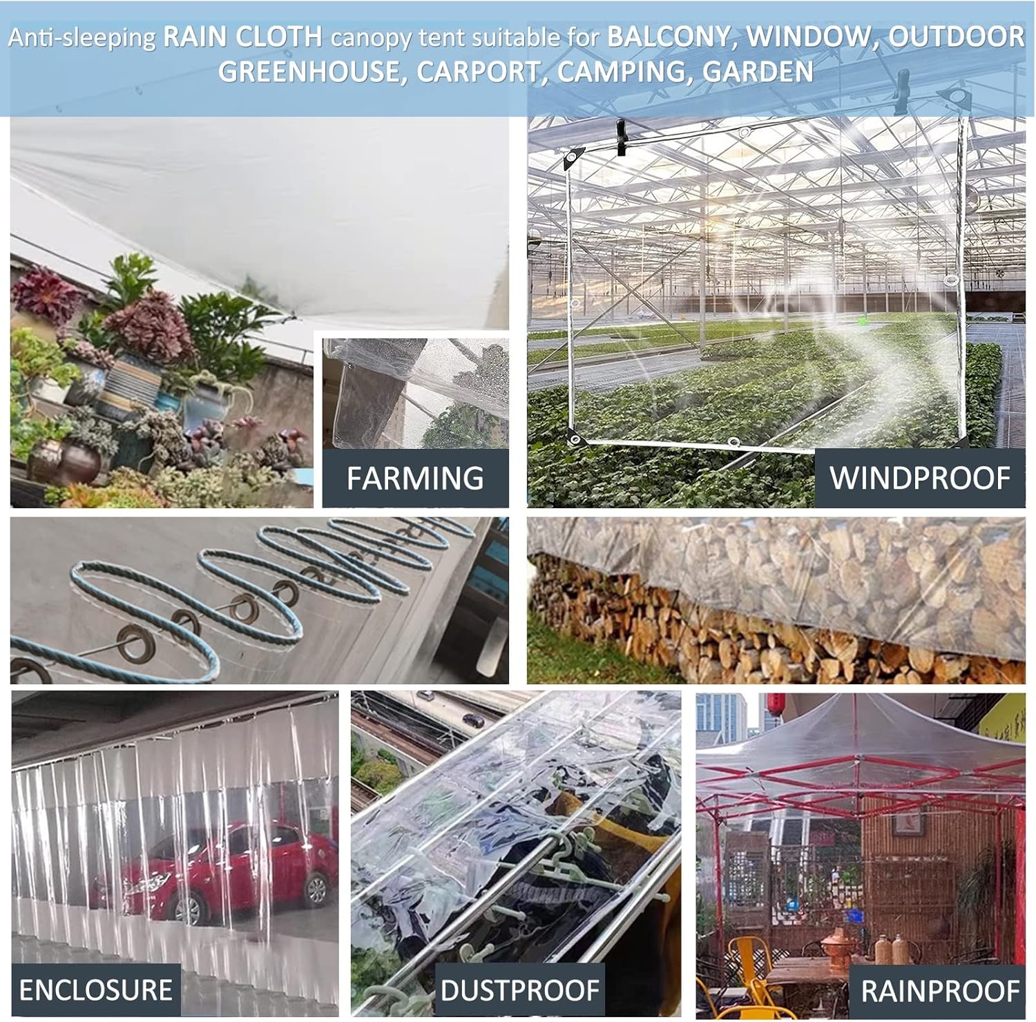 420GSM Heavy Duty Clear PVC Tarpaulin Cloth Transparent Tarps Grommets 3X4M 3