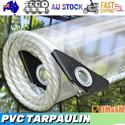 420GSM Heavy Duty Clear PVC Tarpaulin Cloth Transparent Tarps Grommets 3X4M 5