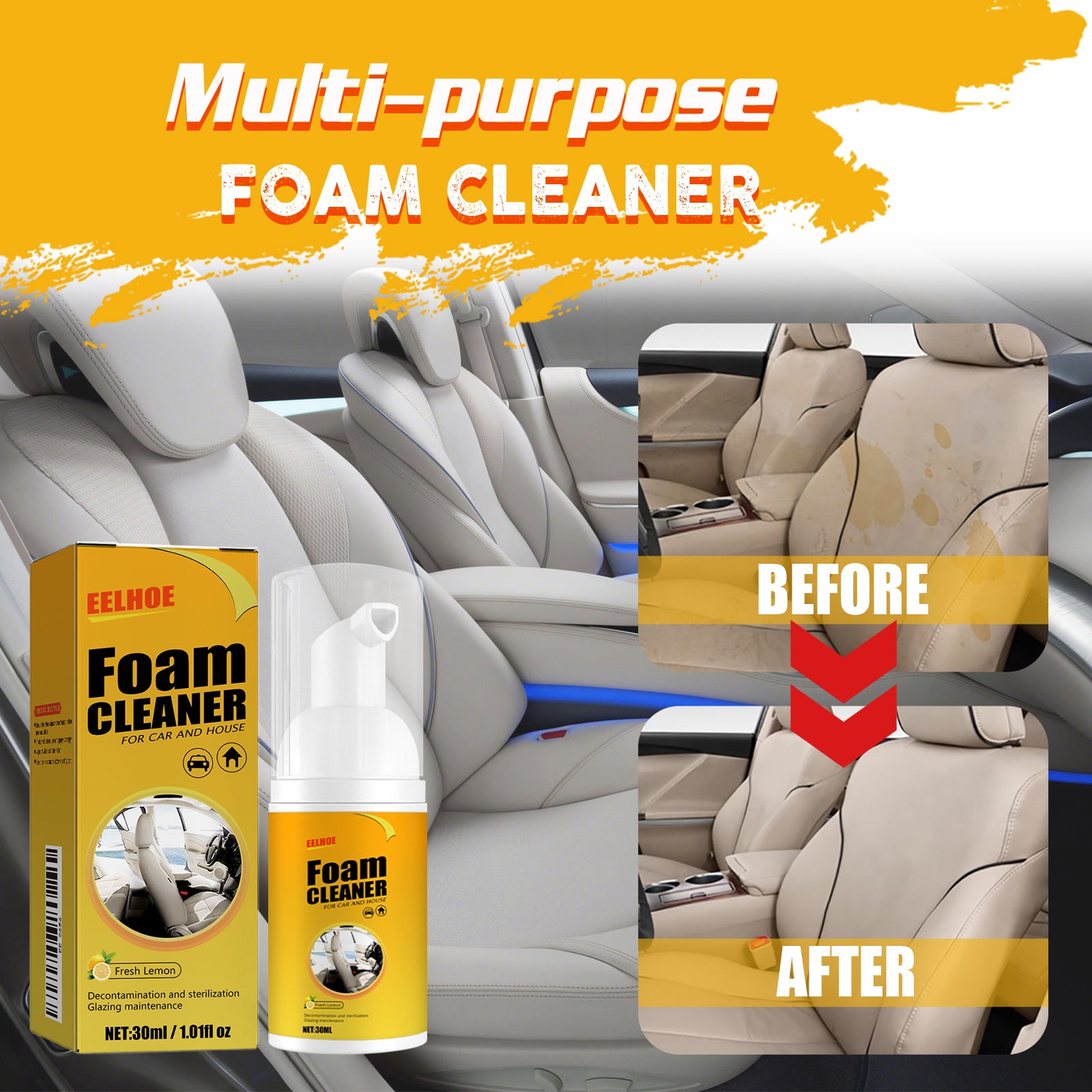 Foam Cleaner, Leather Seat Supplies Decontamination Multi-Functional Interior Cleaner 4