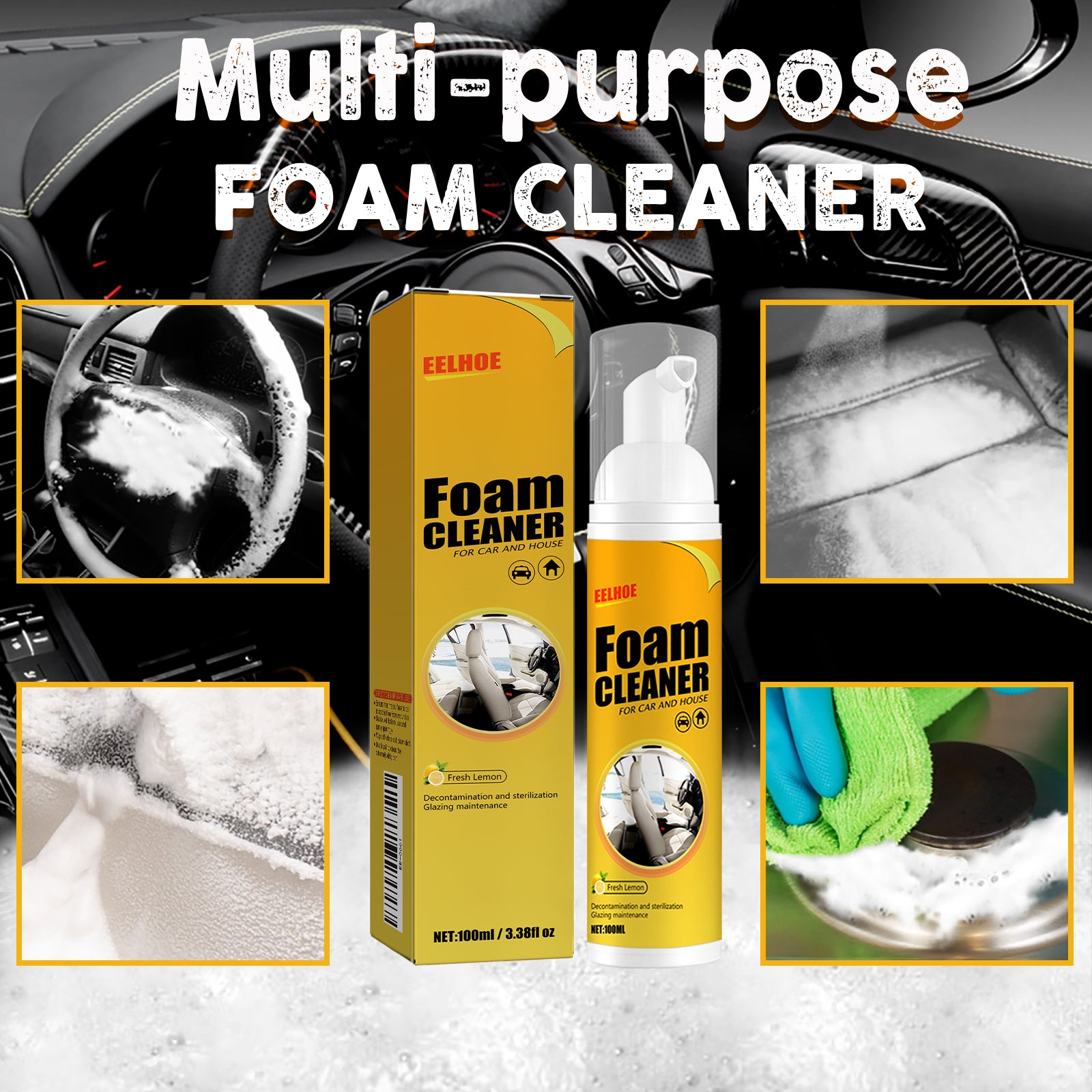 Foam Cleaner, Leather Seat Supplies Decontamination Multi-Functional Interior Cleaner 5