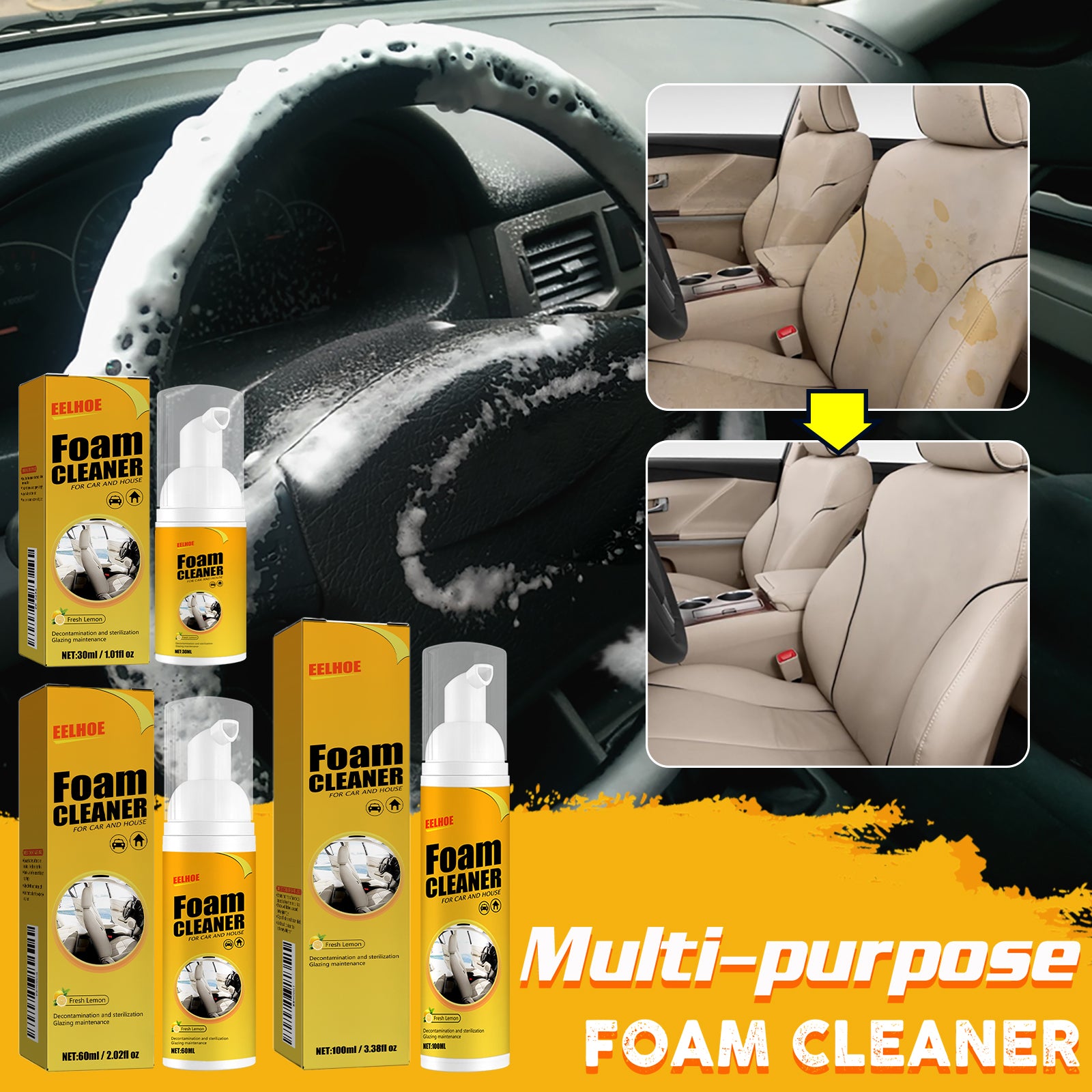 Foam Cleaner, Leather Seat Supplies Decontamination Multi-Functional Interior Cleaner 7