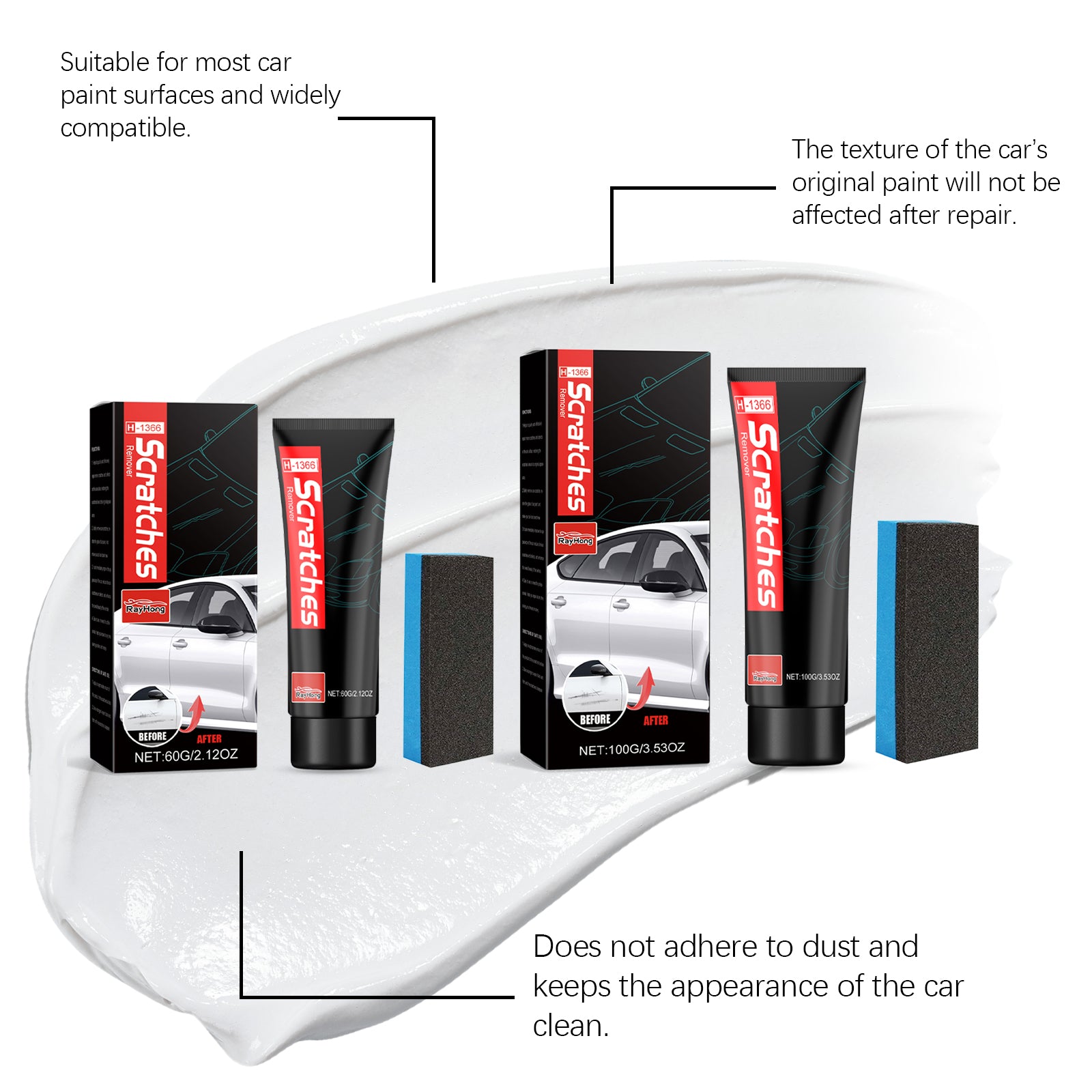 cratches Remover, Paint Cleaning Decontamination Wax Scratch Retreading Paste Repair Car Wax 6