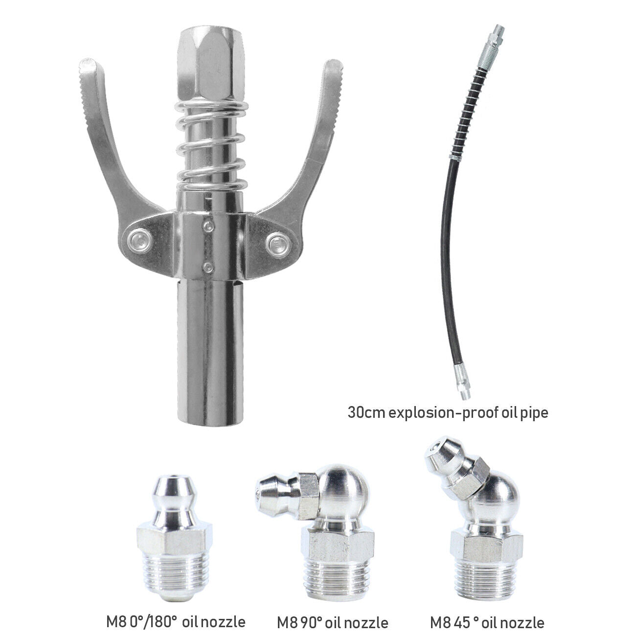 Grease Gun Coupler High Pressure Quick Release Lock Nozzles w/Hose For 1/8"NPT 9
